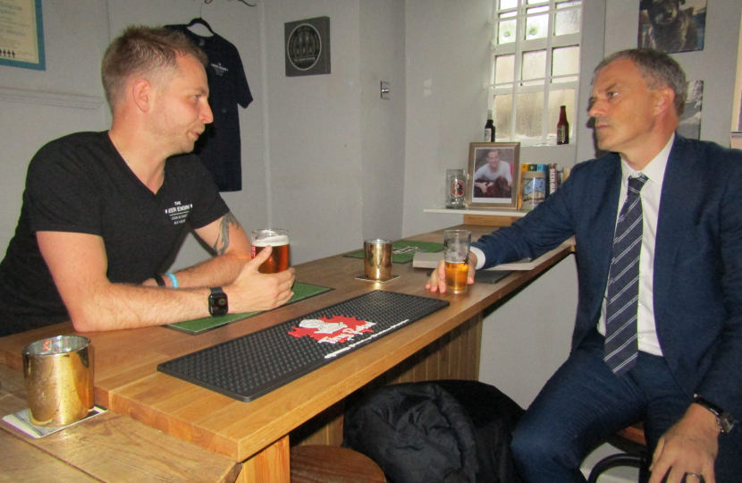 Julian meeting Adam Davies at The Beer Engine, Skipton