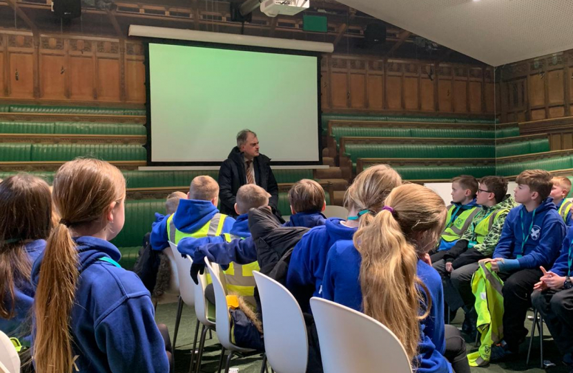 Julian meeting pupils from Kildwick CE Primary School