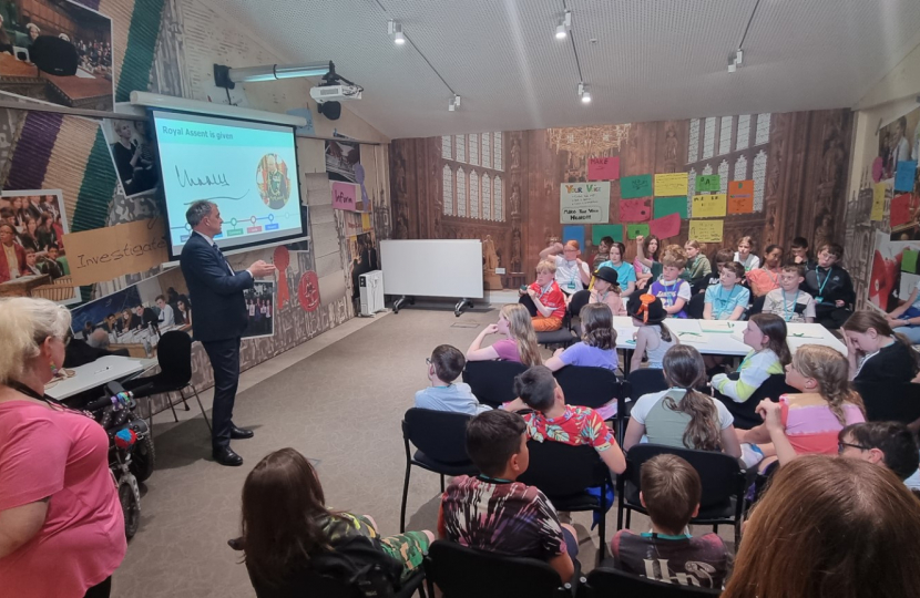 Julian speaking to students in the Parliament Education Centre