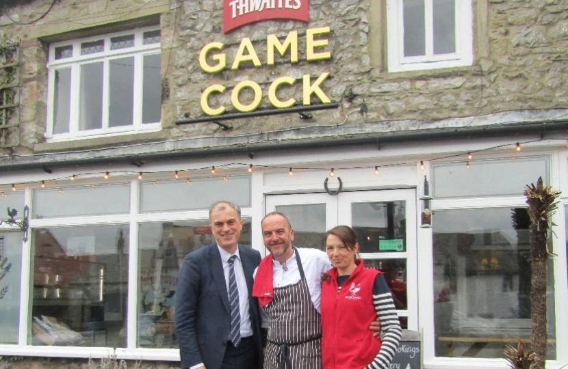 Julian with Eric and Marie outside the Game Cock Inn