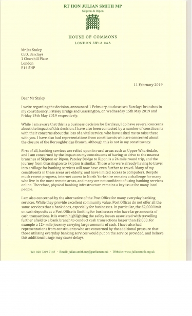 Julian Smith's letter to Barclays