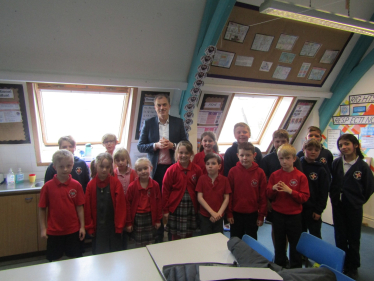 Julian visiting Glasshouses Community Primary School