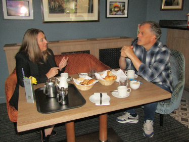 Julian meeting with Head of Weddings at the Coniston Hotel, Katie Flanagan.