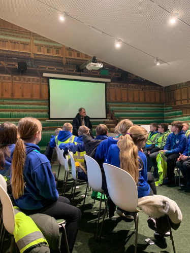 Julian meeting pupils from Kildwick CE Primary School