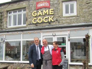 Julian with Eric and Marie outside the Game Cock Inn